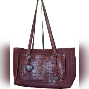 Brighton Burgundy Leather Handbag Crocodile Pattern